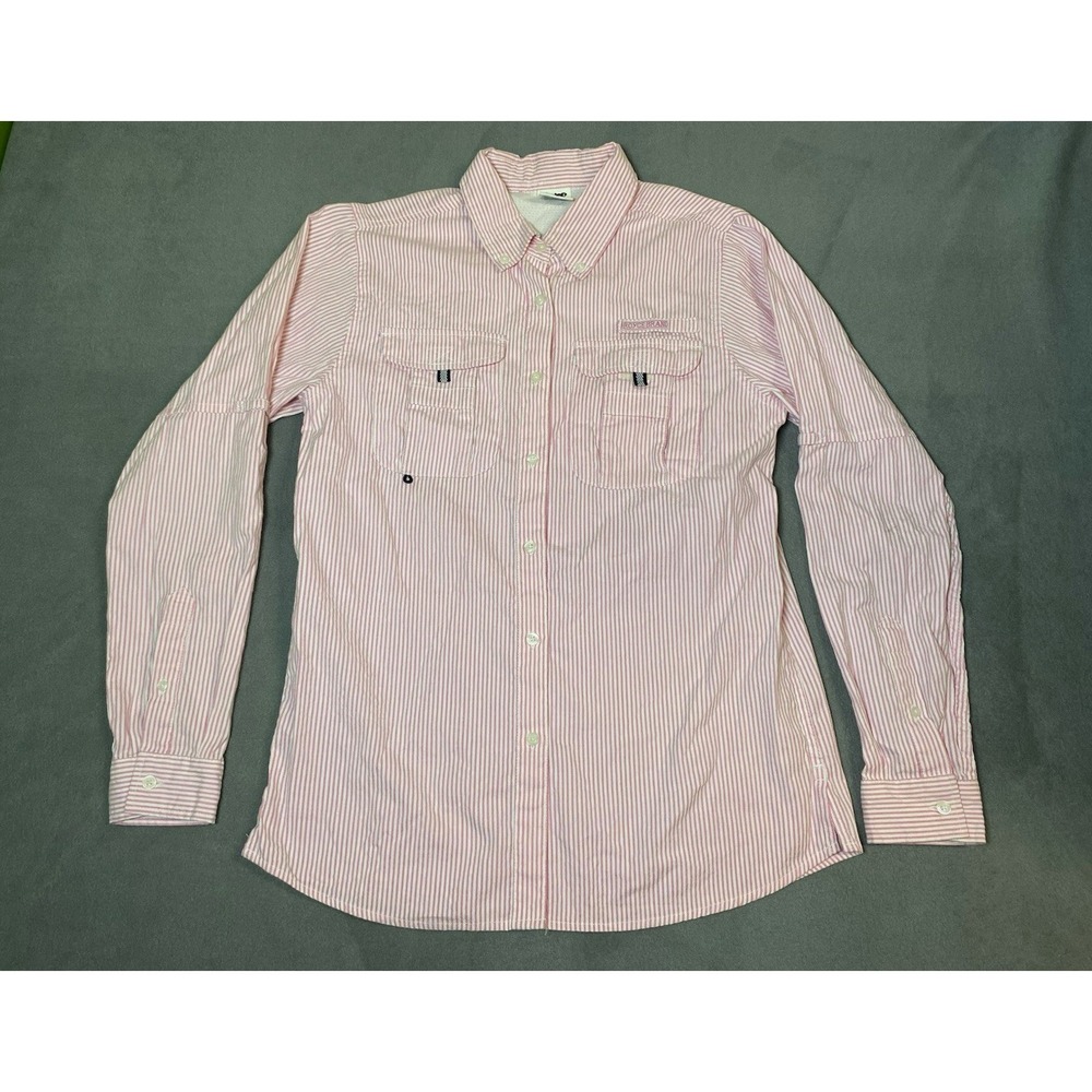 Women's Long Sleeve Vented pink stripe fishing shirt granola girl Royce Brand